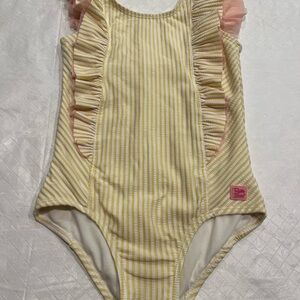 Ruffle Butts Yellow Seersucker Striped Kids Swim One Piece